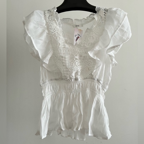White Blouse with Lace Front and Square Neck - Picture 1 of 5